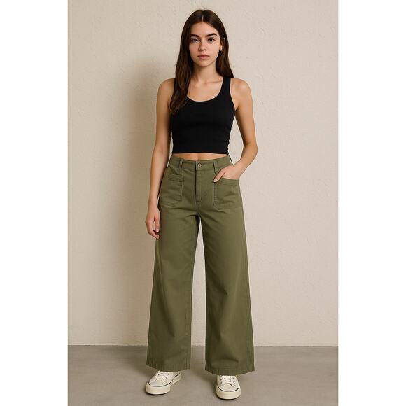 Point Sur 26 Wide Leg Cropped Pants Army Green J. Crew - Picture 1 of 7